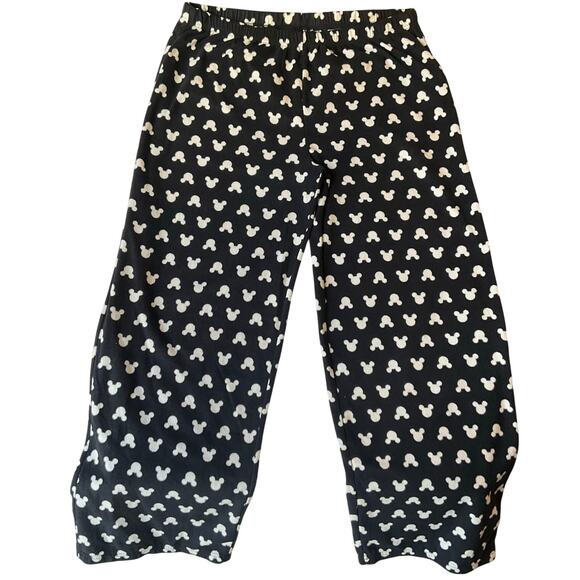 Disney Pants - Disney Women Fleece Pants size L Black with White MickeyMouse Logo Elastic Waist